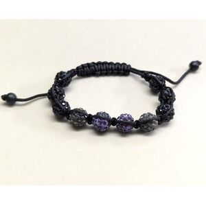 New Shamballa Style Beaded Bracelet Unisex One Size Black Purple Crystal Macrame